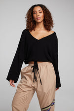 Load image into Gallery viewer, chaser-diamond-deep-black-long-sleeve-sweater-front-pose