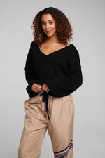 Load image into Gallery viewer, chaser-diamond-deep-black-long-sleeve-sweater-front