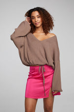 Load image into Gallery viewer, chaser-diamond-deep-taupe-long-sleeve-sweater-front