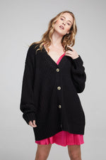 Load image into Gallery viewer, chaser-vibe-shadow-black-cardigan-front