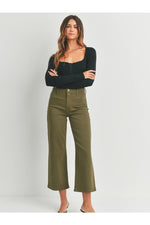 Load image into Gallery viewer, just-black-denim-trouser-wide-leg-olive-front-01