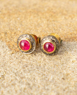 Load image into Gallery viewer, Ruby Cabochon Diamond Round Studs