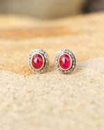 Load image into Gallery viewer, Ruby Cabochon Diamond Oval Studs