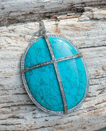Load image into Gallery viewer, Large Turquoise Cross Diamond Pendant