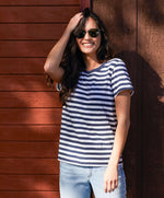 Load image into Gallery viewer, Outerknown - Sojourn Boy Tee - Stripe Navy - Main
