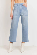 Load image into Gallery viewer, Just-Black-Denim-Cargo-Pocket-Wide-Leg-Front-Close-Up
