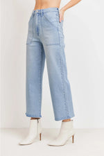 Load image into Gallery viewer, Just-Black-Denim-Cargo-Pocket-Wide-Leg-Side-Close-Up
