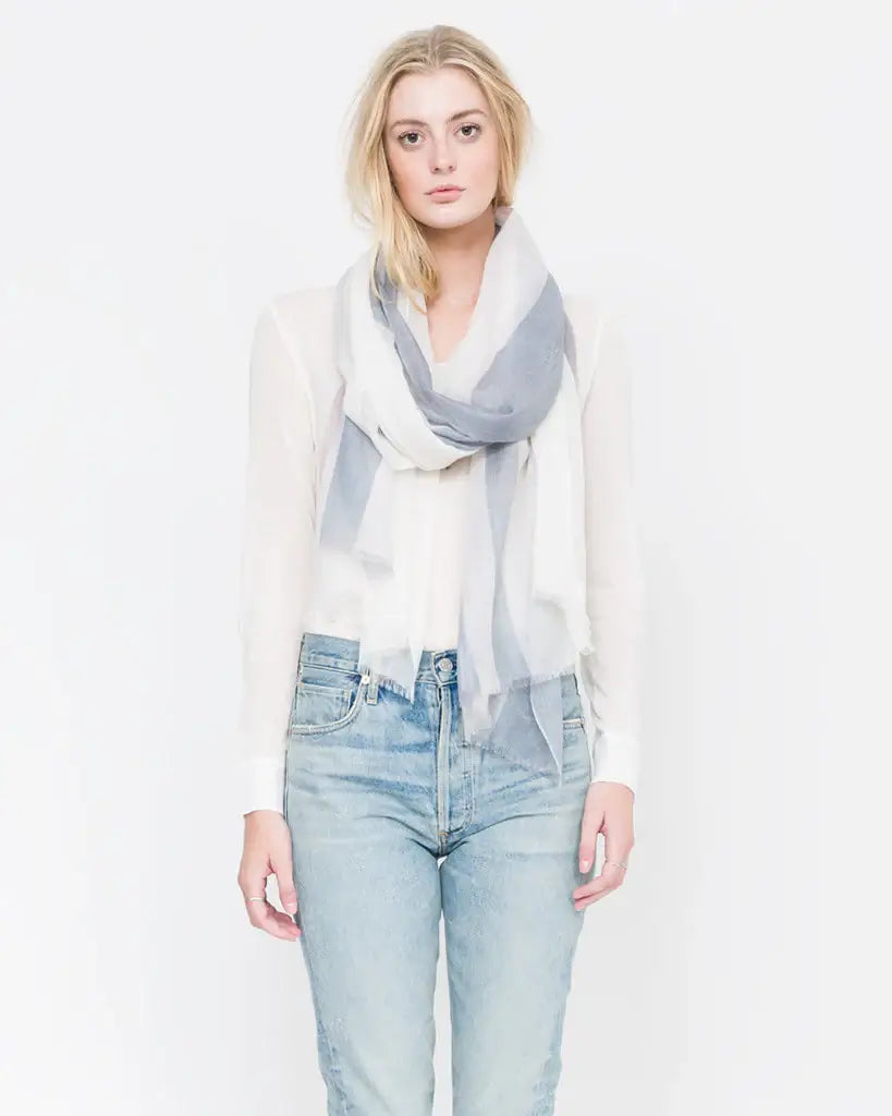 QUINN Striped Cashmere Scarf - Model