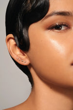 Load image into Gallery viewer, Sophie Ratner Yellow Gold Diamond Moon Studs Model
