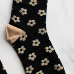 Load image into Gallery viewer, Vintage Daisy Flower Socks - Taupe/Black - CU

