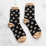 Load image into Gallery viewer, Vintage Daisy Flower Socks - Taupe/Black
