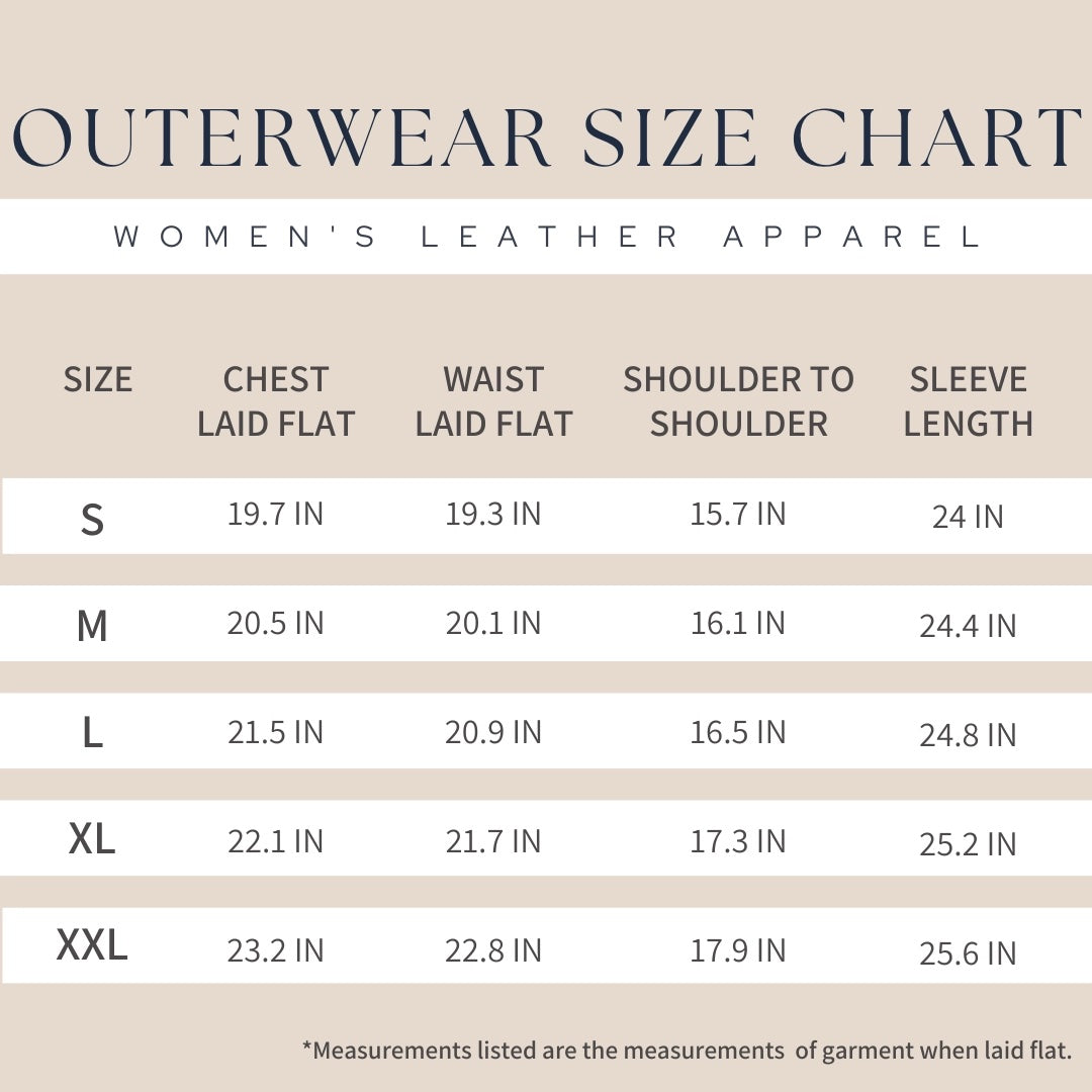 Amsterdam Heritage Cream Urban Leather Jacket SIze Chart