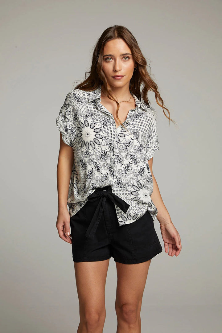 Chaser Rythmm Button Down Paisley Print Tee