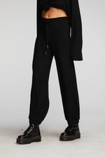 Load image into Gallery viewer, chaser-thermal-waffle-blouson-hem-joggers-black-side    chaser-thermal-waffle-blouson-hem-joggers-black-side
