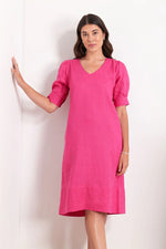 Load image into Gallery viewer, Foil Right on Hue Hot Pink Linen Dress
