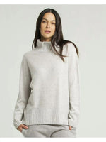 Load image into Gallery viewer, Quinn Hi Low Mock Neck Grey Cashmere Sweater

