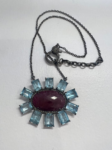 Flower Topaz Diamond Necklace