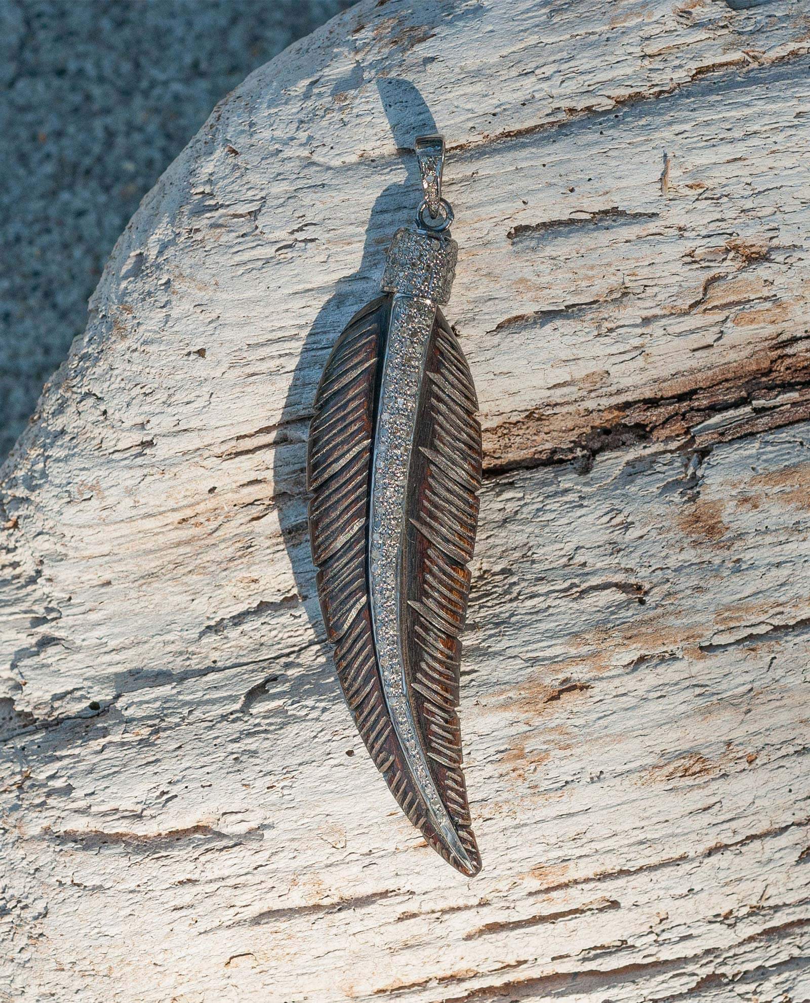 Black Carved Feather Diamond Pendant