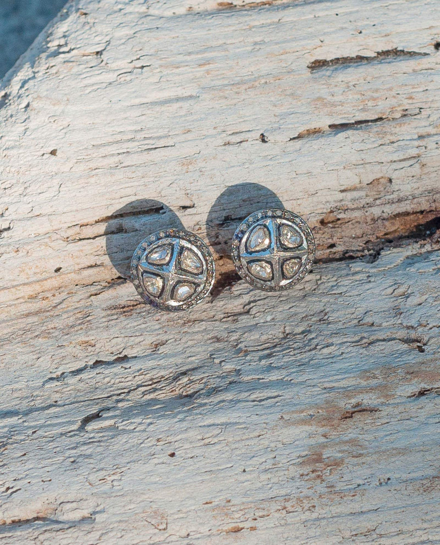 Large 4 Corner Diamond Stud Earrings